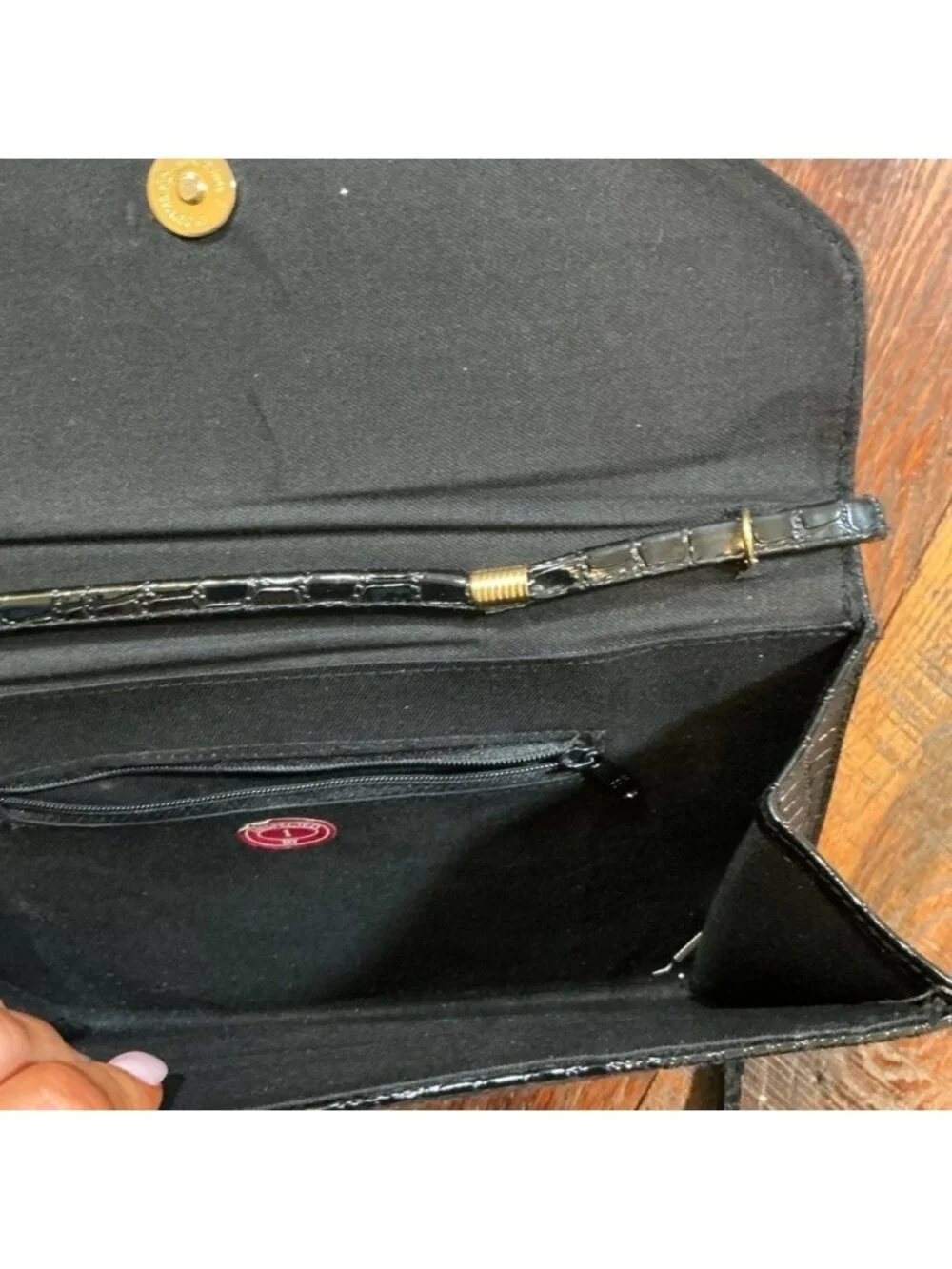 Vintage Black Croc Embossed Shoulder Bag Clutch Crossbody Convertible